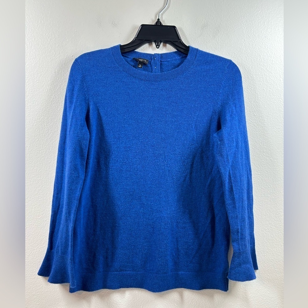 Talbots Sweater Women's Petite Back Button Lambswool Blend Bell Cuffs Sleeve SP